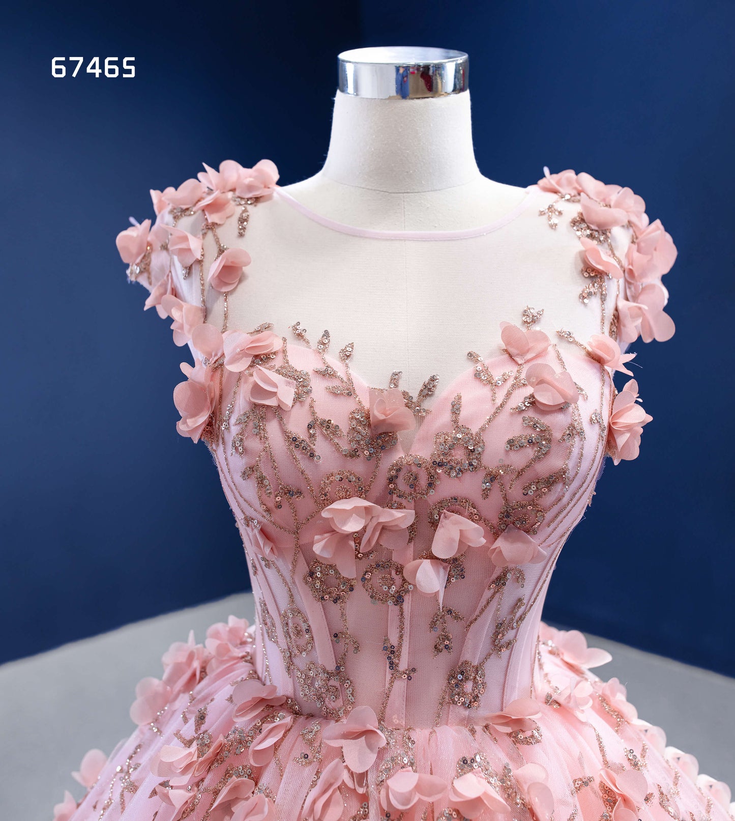 Pink 3D Flower Quince Dresses Sweet 16 Ball Gowns 67465-Quinceanera Dresses-Viniodress-Viniodress