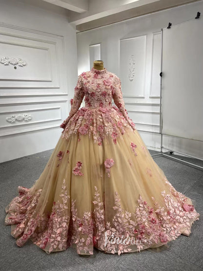 Pink 3D Flower Sweet 15 Dress Off the Shoulder Ball Gown Quince Dress 67469-Quinceanera Dresses 2025 -Viniodress-Pink-60cm-Custom Size