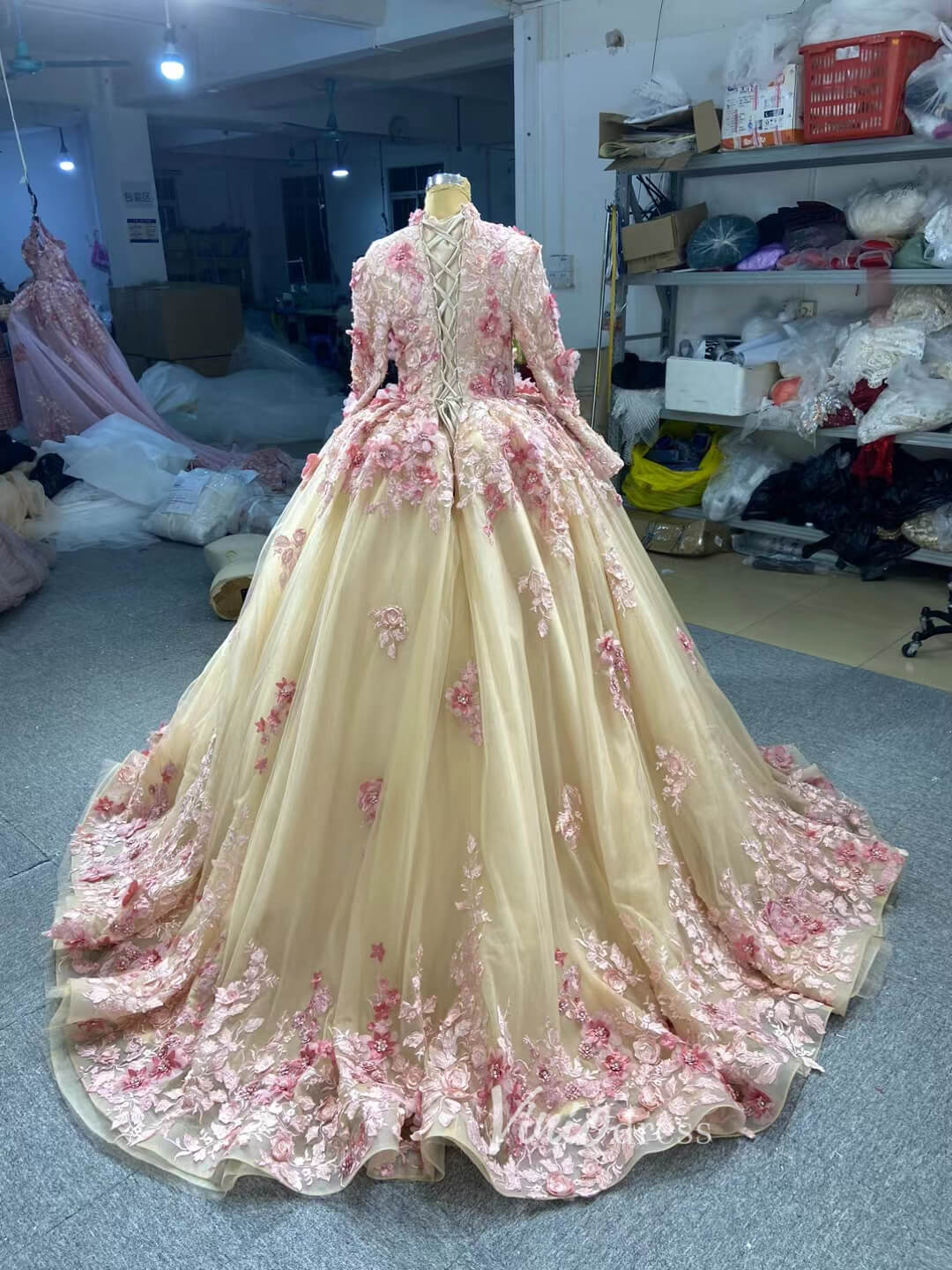Pink 3D Flower Sweet 15 Dress Off the Shoulder Ball Gown Quince Dress 67469-Quinceanera Dresses 2025 -Viniodress-Pink-60cm-Custom Size