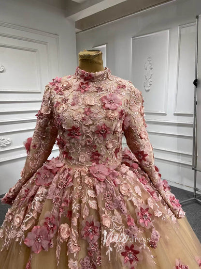 Pink 3D Flower Sweet 15 Dress Off the Shoulder Ball Gown Quince Dress 67469-Quinceanera Dresses 2025 -Viniodress-Pink-60cm-Custom Size