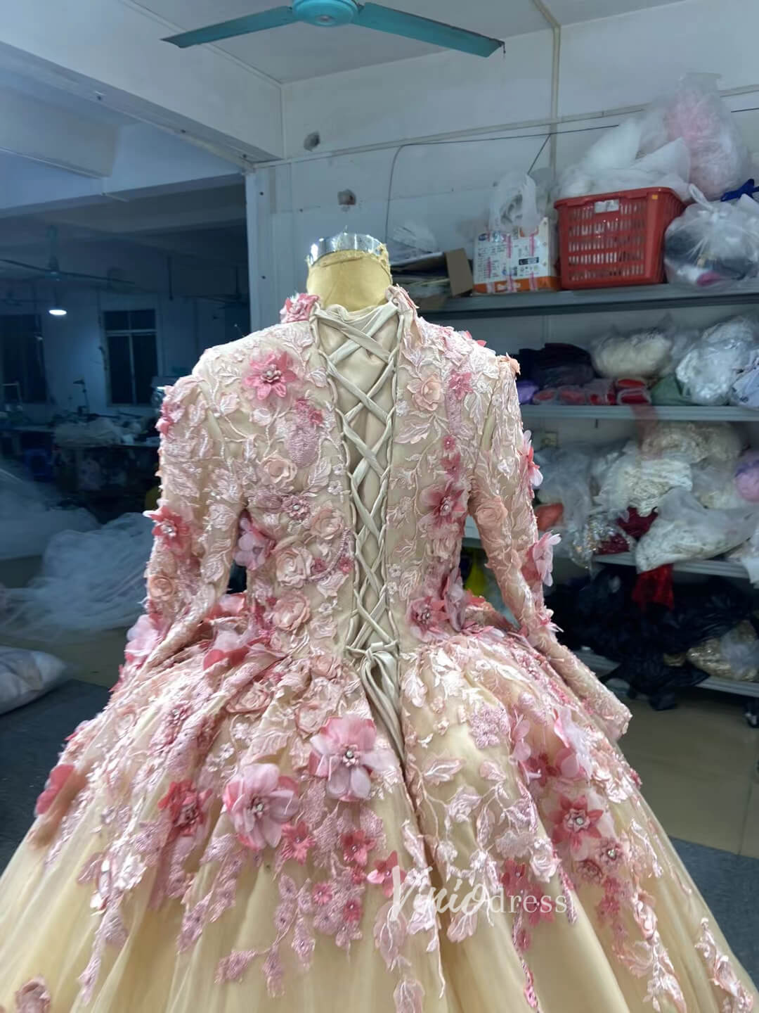 Pink 3D Flower Sweet 15 Dress Off the Shoulder Ball Gown Quince Dress 67469-Quinceanera Dresses 2025 -Viniodress-Pink-60cm-Custom Size