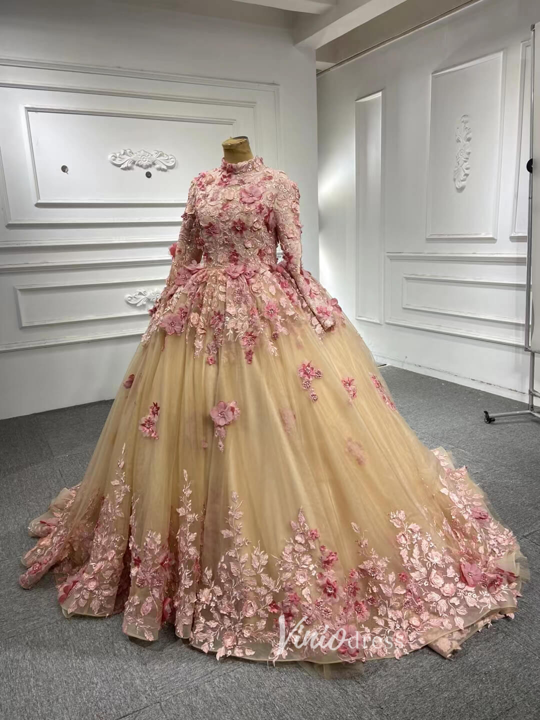 Pink 3D Flower Sweet 15 Dress Off the Shoulder Ball Gown Quince Dress 67469-Quinceanera Dresses-Viniodress-Viniodress