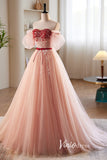 Pink Beaded Off the Shoulder Prom Dresses with Puffed Sleeve FD3521-prom dresses-Viniodress-Viniodress