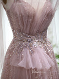 Pink Beaded Shimmer Prom Dresses Dusty Blue Evening Dress 20097-prom dresses-Viniodress-Viniodress