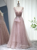 Pink Beaded Shimmer Prom Dresses Dusty Blue Evening Dress 20097