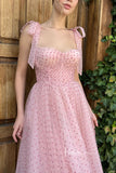 Pink Dotted Tulle Midi Length Prom Dress FD2983-prom dresses-Viniodress-Viniodress