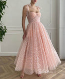 Pink Heart Printed Prom Dresses with Pockets Maxi Dress Dress SD1432B