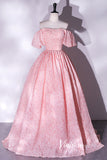 Pink Jacquard Satin Off the Shoulder Prom Dresses FD3514