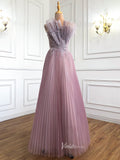 Pink Pleated Tulle Prom Dresses Strapless Beaded Evening Gowns 20047