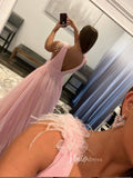 Pink Plunging V-Neck Prom Dresses Feathers Evening Dress FD3034-prom dresses-Viniodress-Viniodress