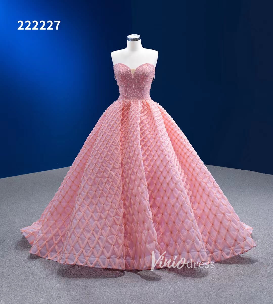 Pink Sweet 16 Dresses Braided Tulle Ball Gown Quince Dress 222227-Quinceanera Dresses-Viniodress-Viniodress
