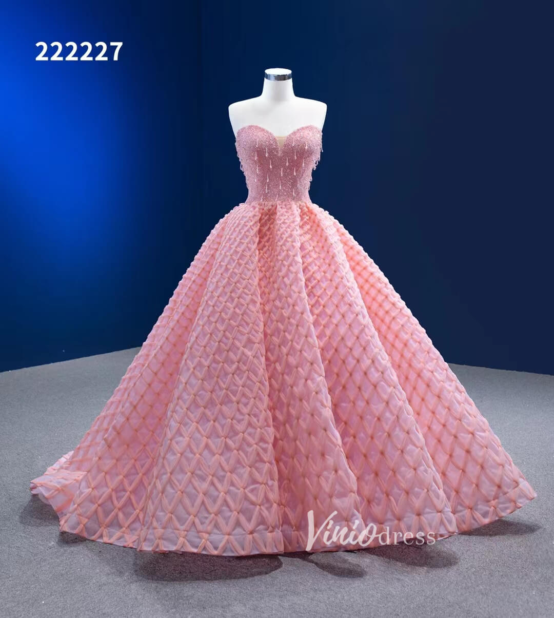 Pink Sweet 16 Dresses Braided Tulle Ball Gown Quince Dress 222227-Quinceanera Dresses-Viniodress-Viniodress