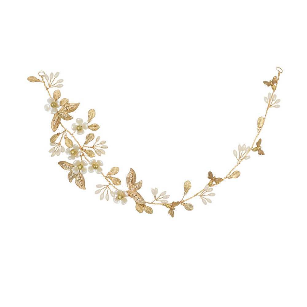 Pretty Gold Leaf and Blossom Headband AC1191-Headpieces 2025 -Viniodress-Headband-