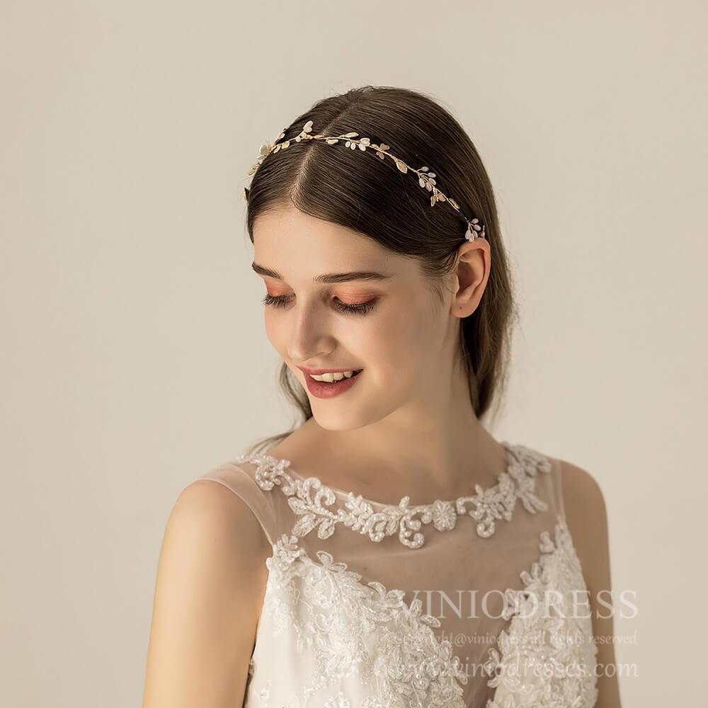 Pretty Gold Leaf and Blossom Headband AC1191-Headpieces 2025 -Viniodress-Headband-