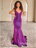 Purple Satin Prom Dresses Mermaid Spaghetti Strap Evening Gown FD3380