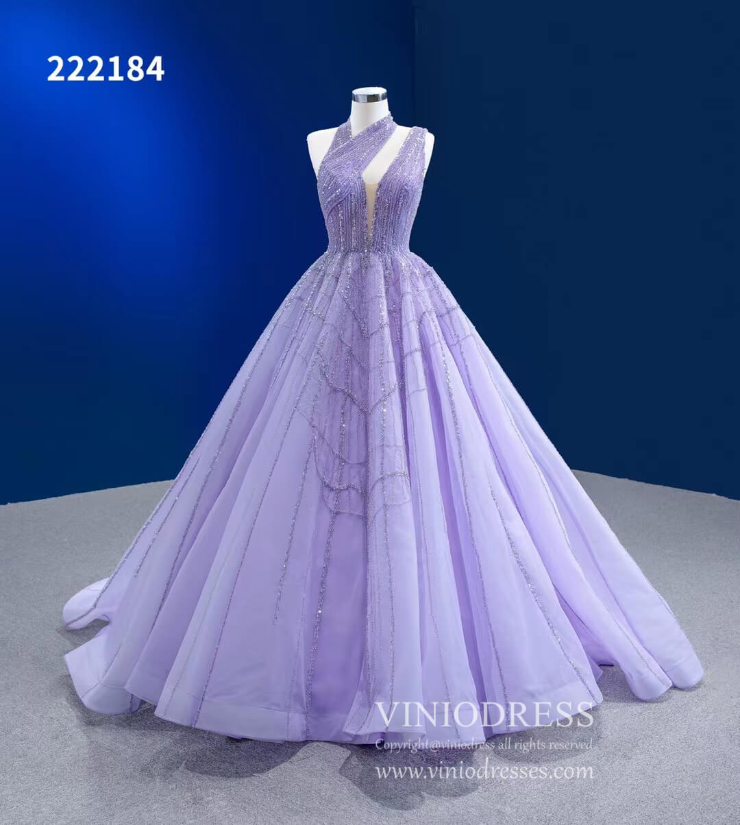 Beaded Lavender Ball Gowns Halter Tulle Wedding Dresses 222184-Quinceanera Dresses-Viniodress-Viniodress