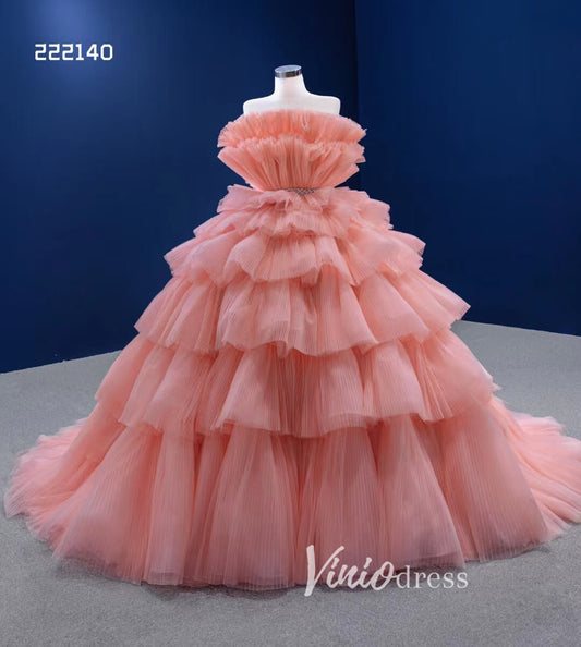 Tiered Peach Ball Gown Wedding Dresses Princess Sweet 16 Dress Debut Gown 222140-Quinceanera Dresses-Viniodress-Peach-Custom Size-Viniodress