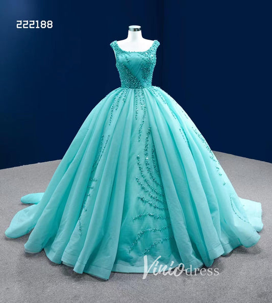 Turquoise Blue Sweet 16 Ball Gown Wedding Dresses Cinderella Debut Dresses 222188-Quinceanera Dresses-Viniodress-Turquoise-Custom Size-Viniodress