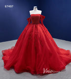 Red Ball Gown Wedding Dresses Long Sleeve Sweet 16 Dress 67497