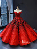 Red Lace Ball Gown Prom Dresses Off the Shoulder Quinceanera Dress 66842 viniodress