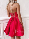 Red Lace Up Strapless Homecoming Dresses with Pockets SD1189-homecoming dresses-Viniodress-Viniodress