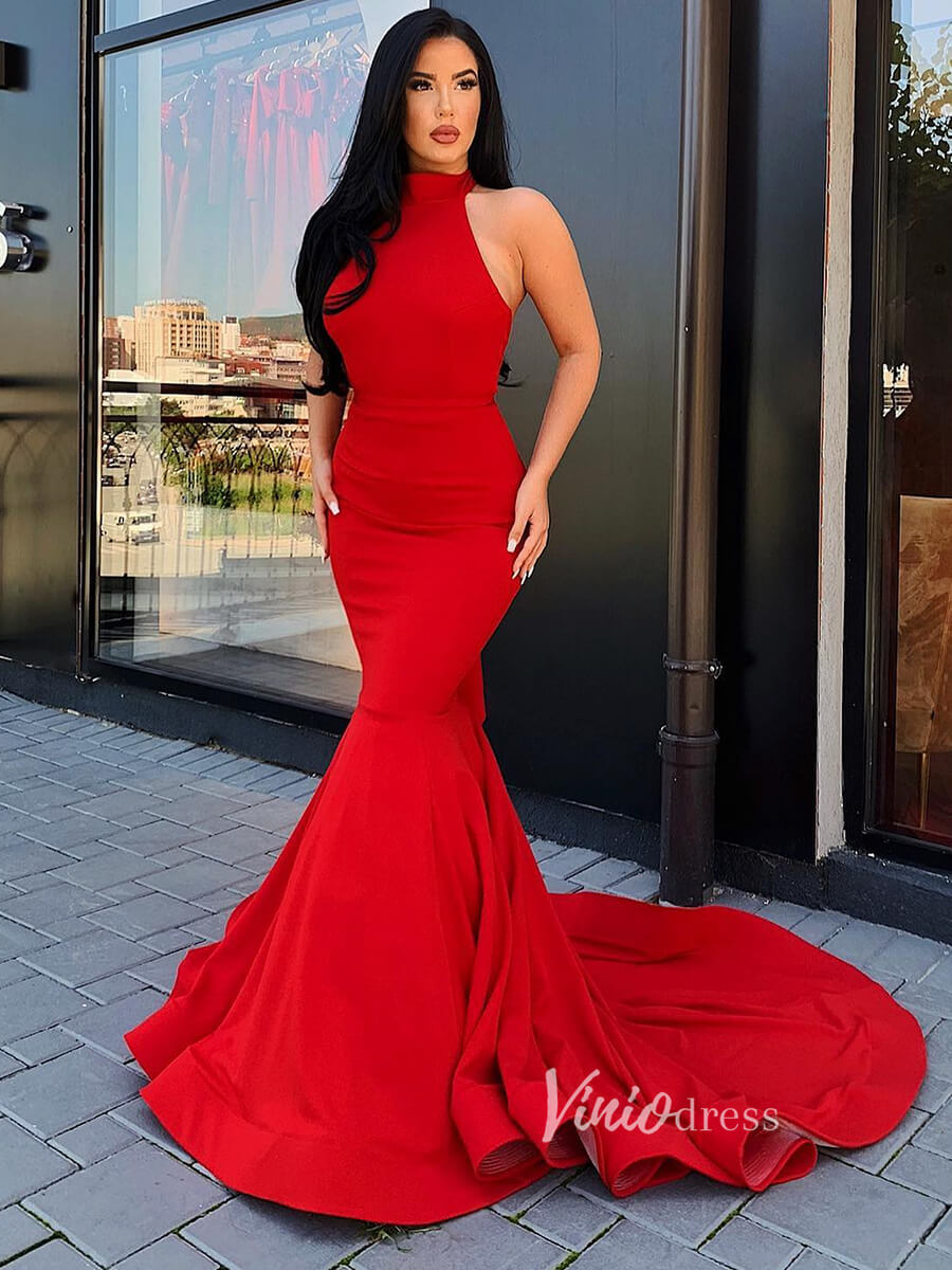 Red Mermaid Gown Open Back Sexy Halter Prom Dresses FD2801-prom dresses-Viniodress-Viniodress