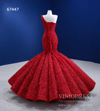 Red Mermaid Wedding Dress Trumpet Pageant Gown 67447-prom dresses-Viniodress-Viniodress