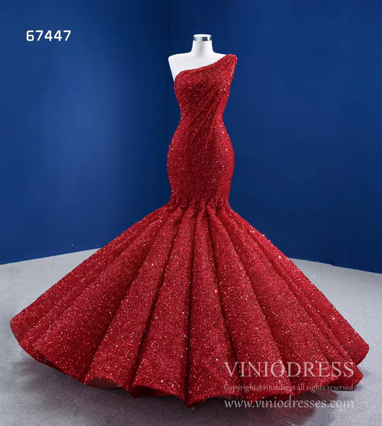 Red Mermaid Wedding Dress Trumpet Pageant Gown 67447 – Viniodress
