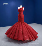 Red Mermaid Wedding Dress Trumpet Pageant Gown 67447-prom dresses-Viniodress-Viniodress