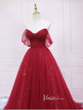 Red Off the Shoulder Prom Dresses Pleated Evening Dress FD3173-prom dresses-Viniodress-Viniodress