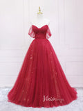 Red Off the Shoulder Prom Dresses Pleated Evening Dress FD3173-prom dresses-Viniodress-Viniodress