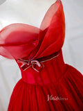 Red Organza Prom Dresses Strapless Evening Dress FD3221-prom dresses-Viniodress-Viniodress