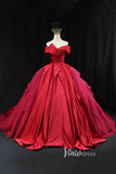 Red Pleated Satin Quinceanera Dresses Off the Shoulder Prom Ball Gown FD3453-prom dresses-Viniodress-Viniodress