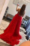 Red Ruffled Prom Dress Strapless Beaded Formal Dresses FD2950-prom dresses-Viniodress-Viniodress