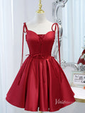 Red Satin Homecoming Dresses with Pockets Lace up Short Party Dress SD1406
