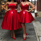 Red Satin Homecoming Dresses with Pockets Short Prom Dress FD2808