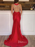 Red Satin Prom Dresses V-Neck Mermaid Evening Dress FD3184-prom dresses-Viniodress-Viniodress