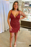 Red Sequin Bodycon Hoco Dress Short Prom Dress Open Back SD1604