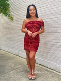 Red Sequin Homecoming Dresses One Shoulder Cocktail Dress SD1517