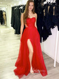 Red Sweetheart Neck Prom Dresses With Slit Strapless Evening Dress FD3078-prom dresses-Viniodress-Viniodress