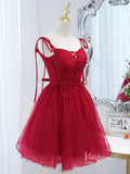 Red Tulle Homecoming Dresses Spaghetti Strap Party Dress SD1407-homecoming dresses-Viniodress-Viniodress