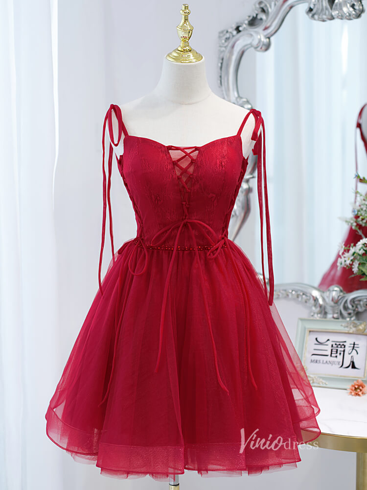 Red Tulle Homecoming Dresses Spaghetti Strap Party Dress SD1407-homecoming dresses-Viniodress-Red-Custom Size-Viniodress