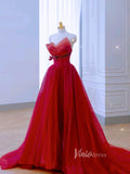 Red Tulle Prom Dresses Off the Shoulder Removable Sleeve Evening Dress FD3215-prom dresses-Viniodress-Viniodress