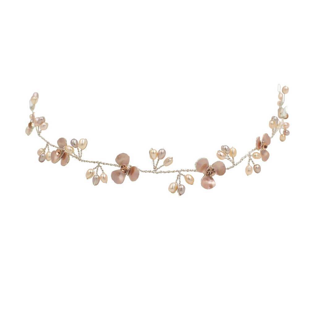 Rose Gold Blossom Hair Vine with Pearls AC1192-Headpieces 2025 -Viniodress-Headband-