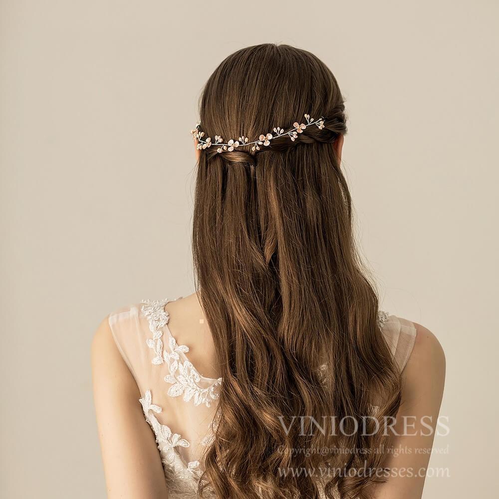 Rose Gold Blossom Hair Vine with Pearls AC1192-Headpieces 2025 -Viniodress-Headband-