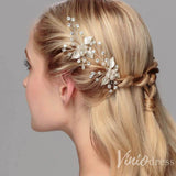 Rose Gold Bridal Haripin with Crystal Sprig and Leaves AC1157-Headpieces-Viniodress-Viniodress