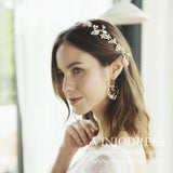Rose Gold Leaf Bridal Headband and Earrings Set AC1057-Headpieces-Viniodress-Viniodress