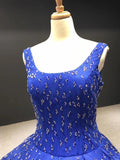 Royal Blue Beaded Couture Formal Dresses Wide Strap Quince Dress FD1117B viniodress-prom dresses-Viniodress-Viniodress