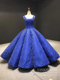 Royal Blue Beaded Couture Formal Dresses Wide Strap Quince Dress FD1117B viniodress