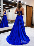 Royal Blue Lace Applique Prom Dresses With Slit Spaghetti Strap Evening Dress FD2920-prom dresses-Viniodress-Viniodress